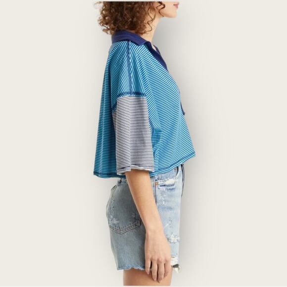 EUC | We the Free | Striped Oversized Crop Top | Blue | Small - Picture 6 of 16
